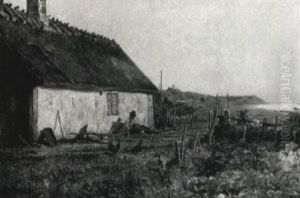Fischer Vor Ihrer Kate In Kustenlandschaft by Olaf Viggo Peter Langer