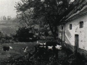 Enten Am Teich Vor Dem Gehoft