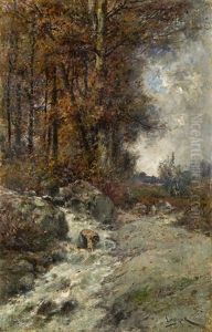 Herbstliche Waldlandschaft Mit Bach by Henri Langerock