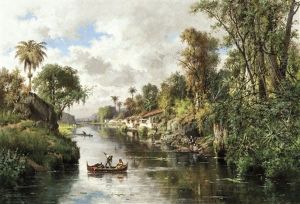 Vue Animee Sur Une Riviere Dans Les Environs De Rio De Janeiro, Bresil by Henri Langerock