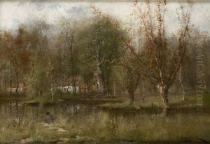 Pecheurs En Bord De Riviere by Henri Langerock