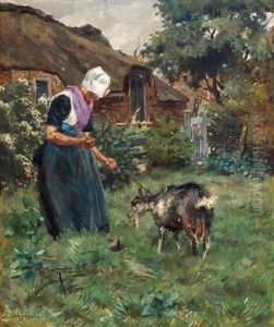 Larense Boerin Met Geit by Frans Langeveld