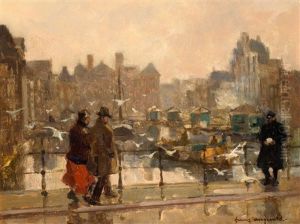 Vogels Voeren Op Het Damrak Te Amsterdam, Met Zicht Op De Beurs Van Berlage Vogels Voeren Op Het Damrak Te Amsterdam, Met Zicht Op De Beurs Van Berlage