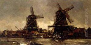 Windmills By A Riverside Windmills By A Riverside