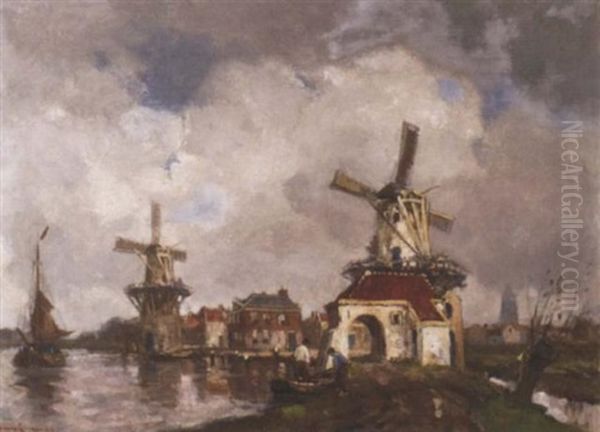Windmills Along The River Near Dordrecht - view 1