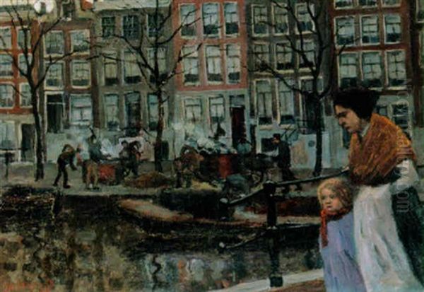 Figures By An Amsterdam Canal - view 1