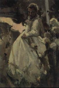Madchen In Weisem Kleid by Arthur Langhammer