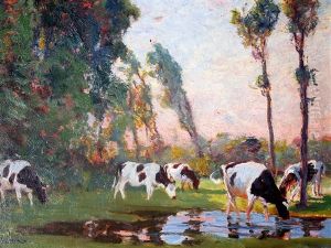 Grazing Cows At Dusk by Karl Langhammer