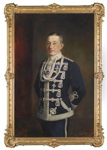 Familie Plank; Damen Und Herrenportrait, In Der Uniform Eines Deutschen Husaren (2 Works) by Carl Langhorst