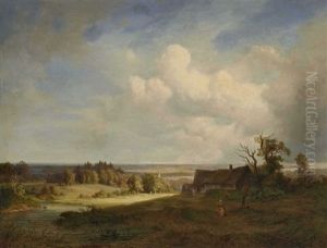 Landschaft Mit Bauernhaus Und Figurenstaffage by Dietrich Langko