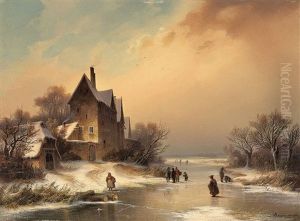 Winterlandschaft Mit Zugefrorenem Fluss by Dietrich Langko