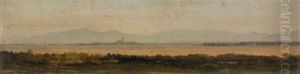 Blick Von Der Terrasse Des Dachauer Schlosses Auf Munchen Mit Den Turmen Der Frauenkirche Und Dem Alpenpanorama by Dietrich Langko