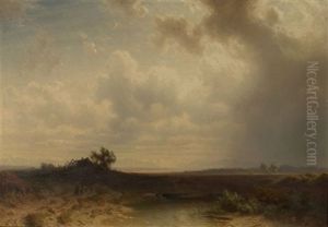 Moorlandschaft Mit Heimkehrenden Bei Aufziehendem Gewitter