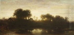 Dorf Am Weiher Im Abendlicht by Dietrich Langko