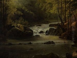 Forest Landscape With River by Joseph Langl