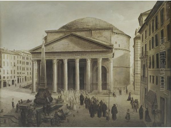 A Procession Passing The Pantheon, Rome - view 1