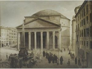 A Procession Passing The Pantheon, Rome by Joseph Langl
