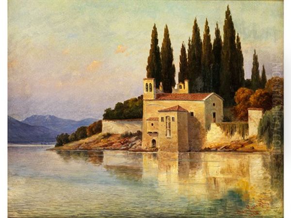 Sudliche Landschaft Mit Kirche Am See - view 1