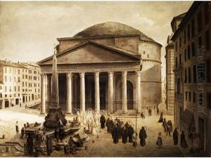 Ansicht Des Pantheons In Rom Mit Einer Prozession Im Vordergrund Ansicht Des Pantheons In Rom Mit Einer Prozession Im Vordergrund