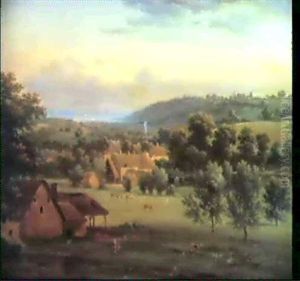 An Extensive View Of A Cathedral Town Beside A River And The Companion, Hamlet By The Coast 29.5 X 39 Cm by Jean Baptiste Gabriel Langlace