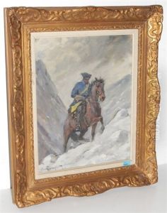 Berittener Soldat Im Schneesturm