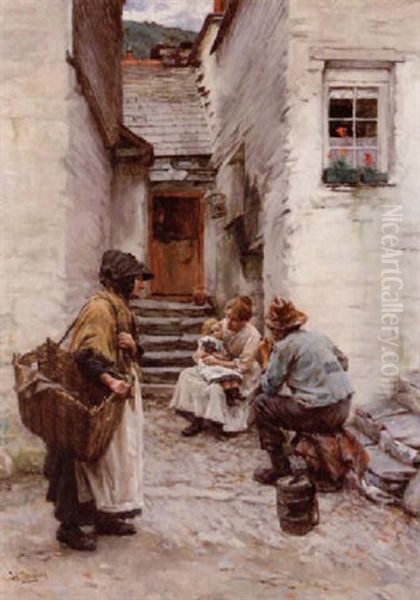 Figures In A Cornish Fishing Town - view 1