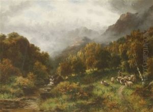 A Highland Landscape With Cattle; A Landscape With A Shepherd And His Flock by William Langley