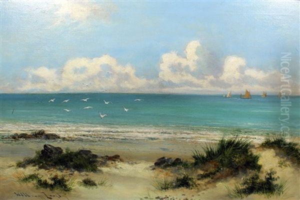 Beach Scene With Boats To Horizon - view 1