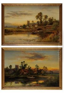 Scenes Of Riverside Villages At Sunset