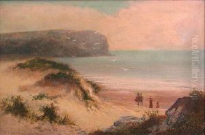 Coastal Scene With Figures Walking Among Dunes