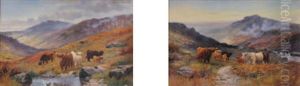 Cattle In The Highlands (+ Another; Pair) by William Langley