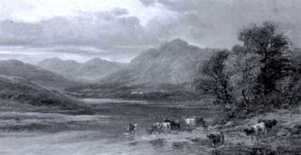 Highland Landscape With Cattle Watering - view 1