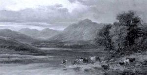 Highland Landscape With Cattle Watering by William Langley