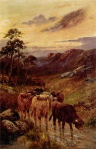 Highland Cattle On A Drove Road by William Langley