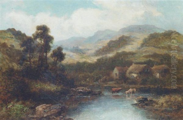 Cattle Watering In A Mountainous Lake Landscape - view 1