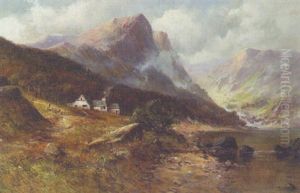 Cottages On The Bank In A Welsh Mountainous Landscape