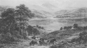 Cattle By Loch Lomond by William Langley