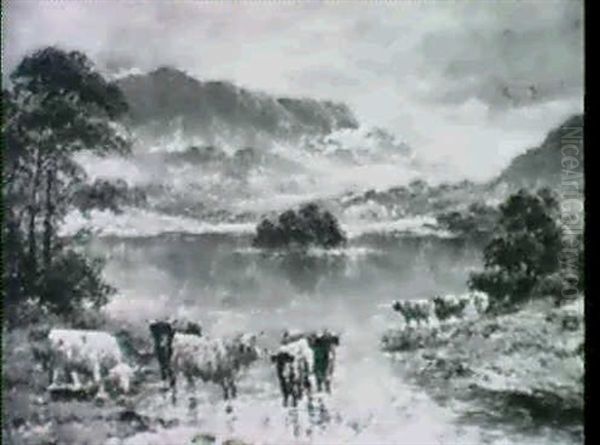 Highland Loch Scenes With Longhorn Cattle (a Pair) - view 1