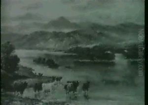 Cattle Watering In Highland Lake Landscapes (2) by William Langley