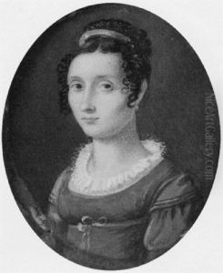 Madame Moisson, Wearing Blue Dress With White Lace Collar, A Gold Fillet In Her Hair by Eustache Hyacinthe Langlois