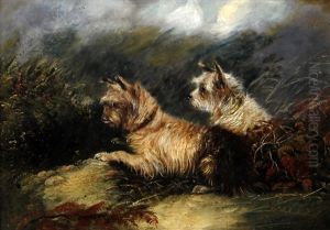 Terriers By A Rabbit Hole (+ Another Similar; Pair) by J. Langlois