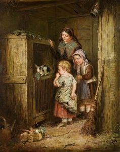 Kinder Vor Dem Kaninchenstall by Paul Langlois