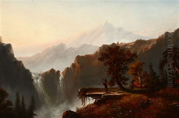 Indians In A Panoramic Western Landscape - view 1