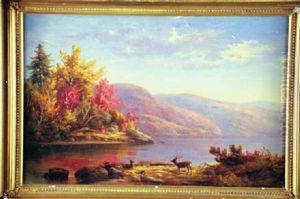 River Landscape With Deer by Charles Lanman