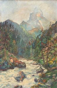 Rivier In Bergvallei Aan De Voet Van De Matterhorn