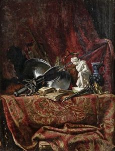 Nature Morte Aux Objets D'art, Sculpture Et Cuirasse Sur Un Tapis by Felix-Hippolyte Lanoue