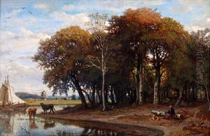 Bord De Riviere Et Sous Bois by Felix-Hippolyte Lanoue