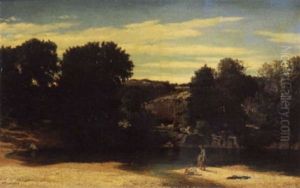 Pecheur Au Bord Du Lac by Felix-Hippolyte Lanoue