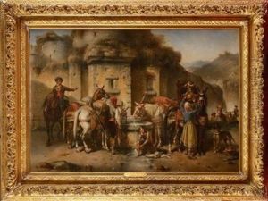 Muletiers Espagnols Ramenant Un Chef De Guerillas Blesse