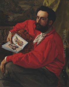 Portrait De Jose Maria De Heredia (?) Regardant Des Estampes Japonaises
